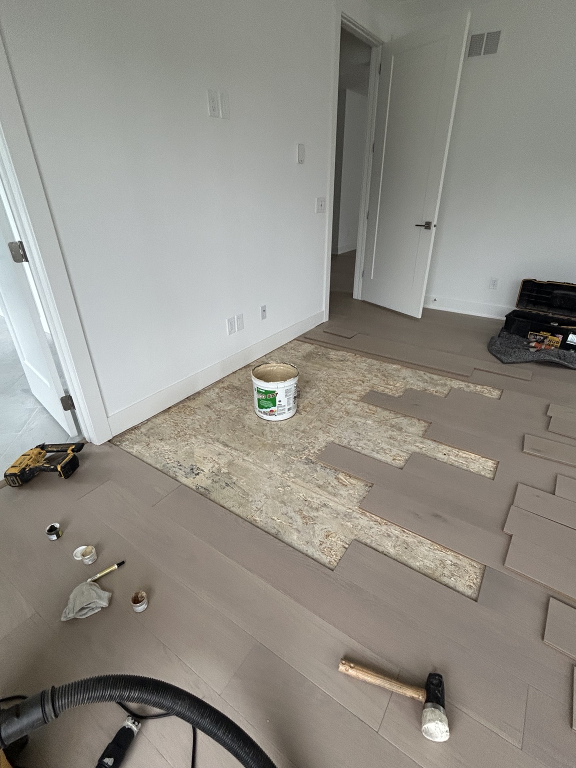Engineered hardwood glue-down repair: Preparing the repair area